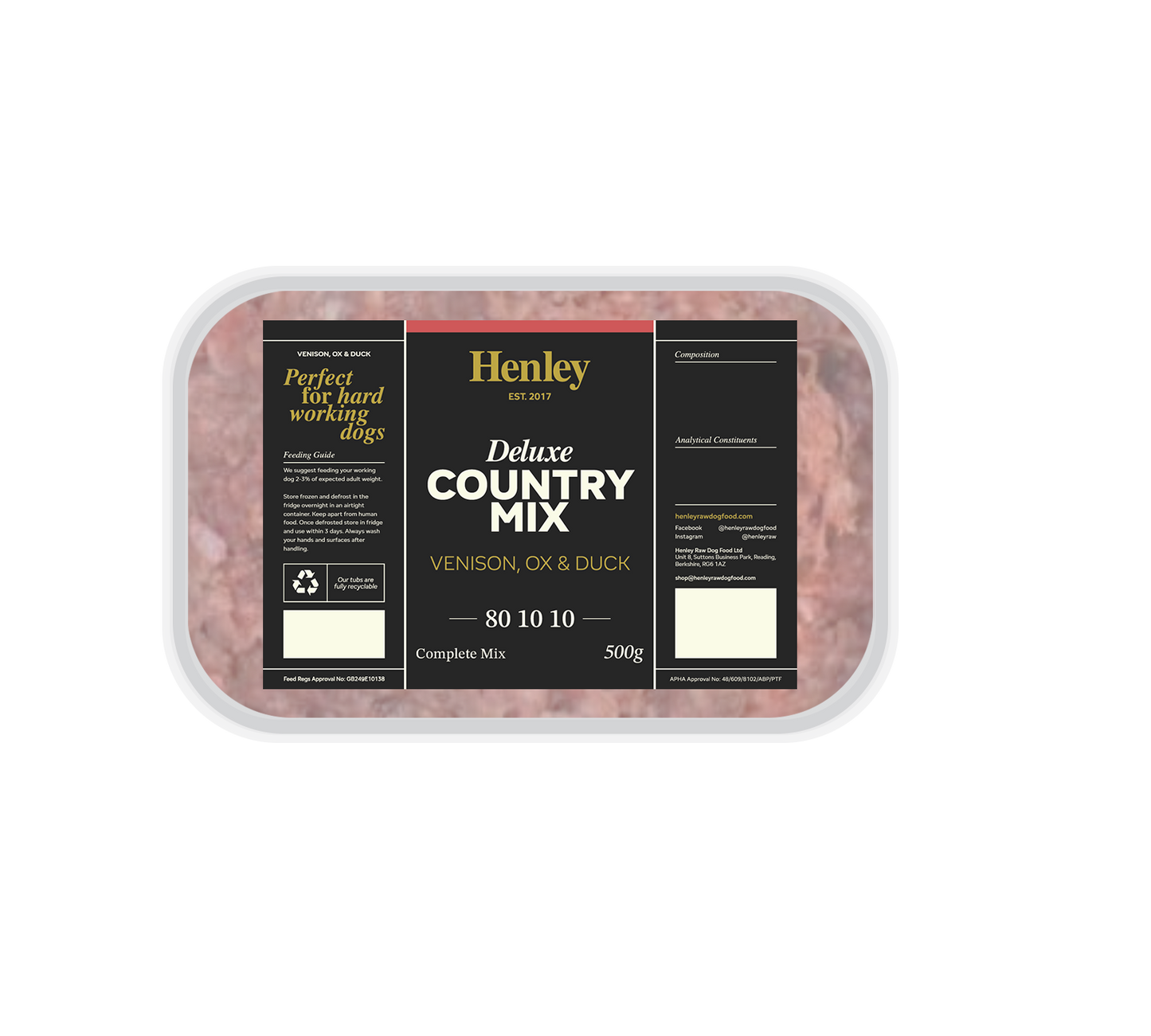 Henley Raw - Country Mix 80:10:10 (Venison, Ox & Duck) 500g