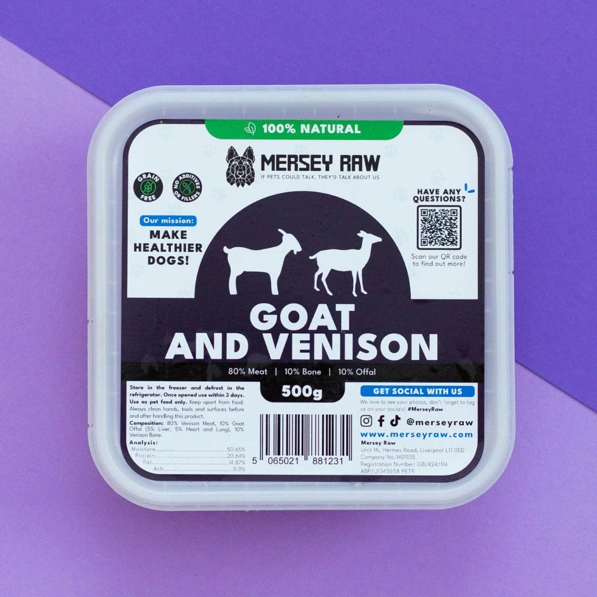 Mersey Raw - Goat & Venison 80:10:10 500g