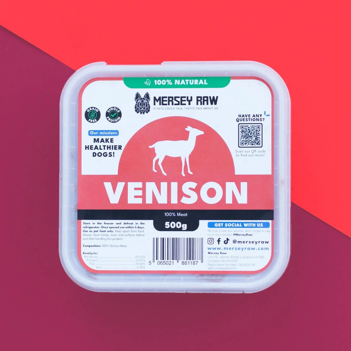 Mersey Raw - Venison (Boneless) 500g