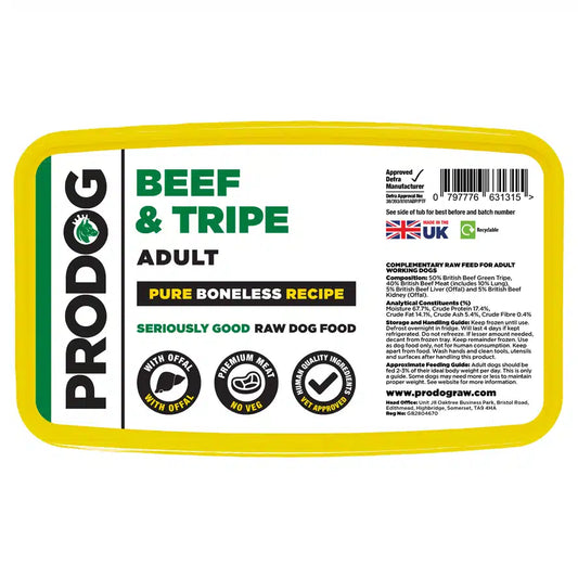 Prodog - 80:10:10 Beef & Green Tripe with Offal (Boneless) 1kg